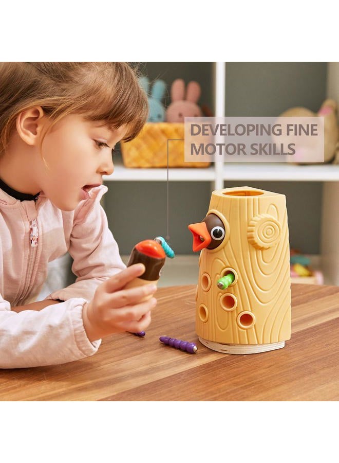 TOP BRIGHT Montessori Toys for 2 Year Old Girl and Boy Gifts, Fine Motor Skills Toddler Toys Age 2-4, Woodpecker Worm Toy Magnetic Bird Feeding Game - Image 2