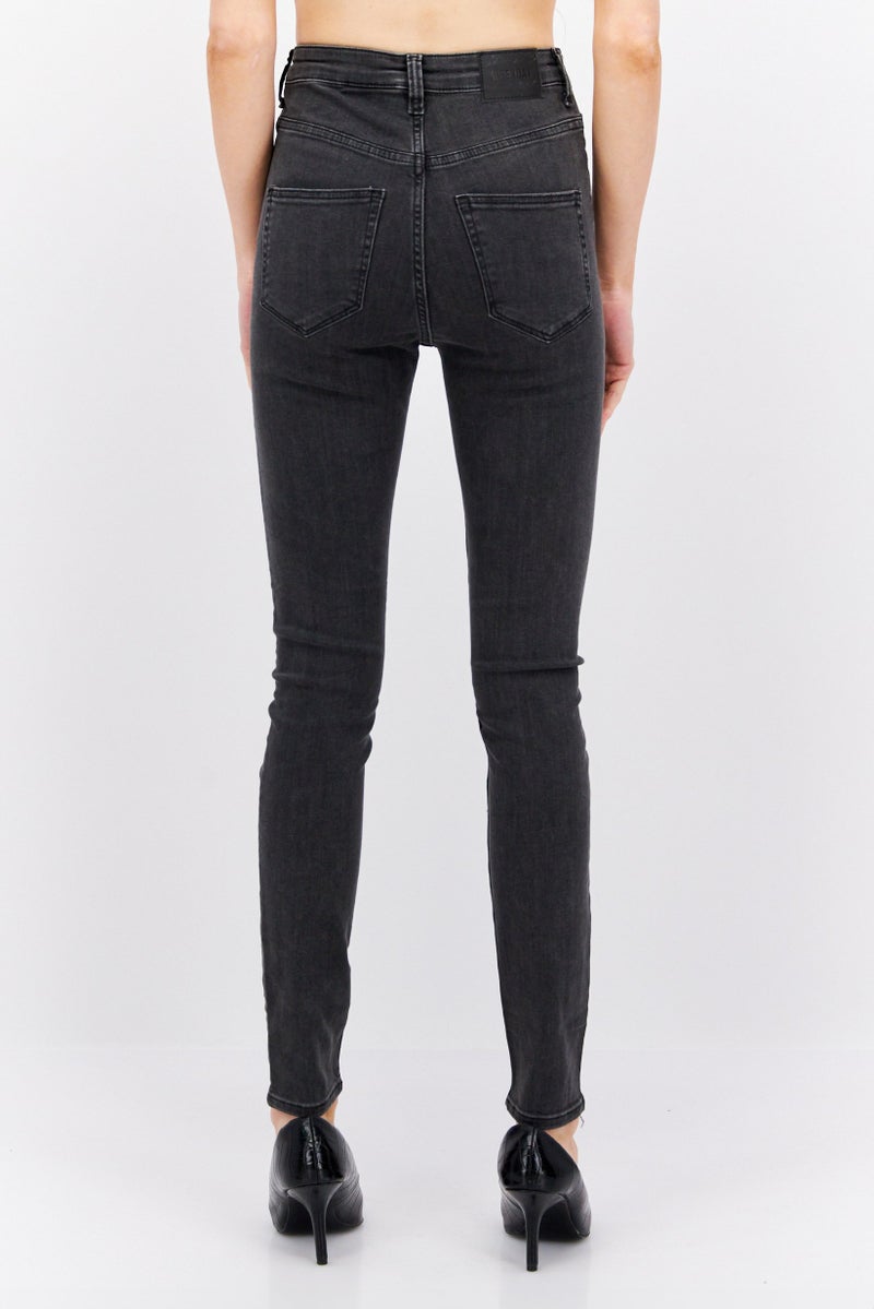 Weekday Women Regular Fit Washed Denim Jeans, Black - Image 4