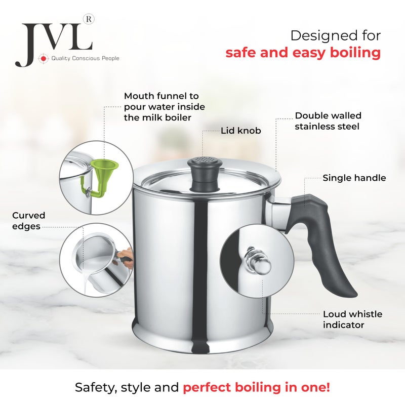 JVL JVL Stainless Steel Double Wall Milk Boiler Storage with Single Bakelite Handle (1 Litre) - Image 2