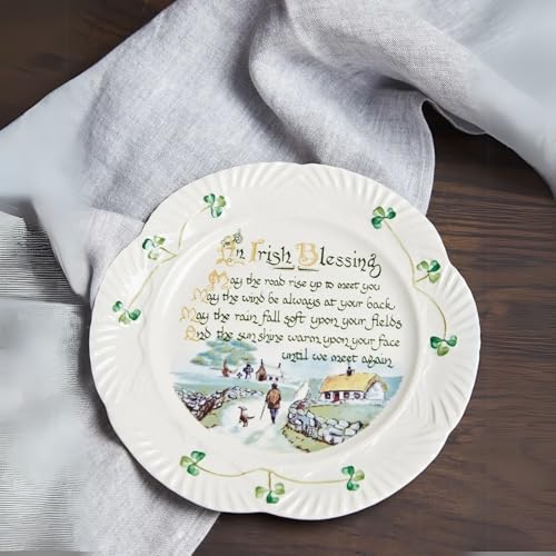 Belleek Harp Irish Blessing Plate - Fine Parian China Shamrock Decorative Plate - Handcrafted Irish Decor - 8.9"D, White - Image 4