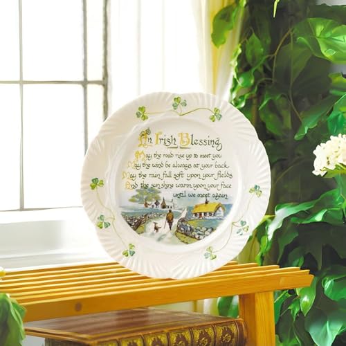 Belleek Harp Irish Blessing Plate - Fine Parian China Shamrock Decorative Plate - Handcrafted Irish Decor - 8.9"D, White - Image 3