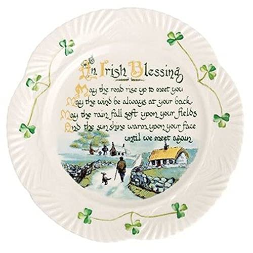Belleek Harp Irish Blessing Plate - Fine Parian China Shamrock Decorative Plate - Handcrafted Irish Decor - 8.9"D, White - Image 1