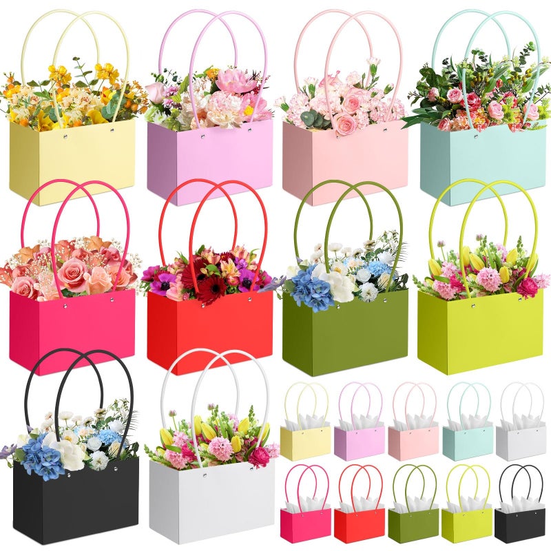 Floral Gift Bag Set 20-Pack 8.7 X 5.5 X 4.2 Inches High Capacity - Sturdy Thick Cardboard Collapsible Paper Floral Gift Bag for Weddings, Valentine's Day, Home DIYers and Event Planners - Image 1