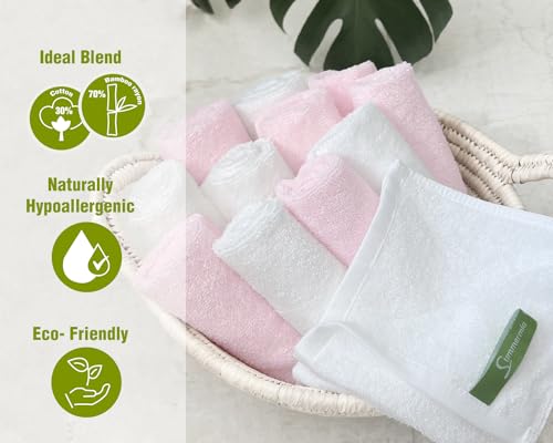 SUMMERMIA Washcloths 12 Pack 13" x 13" - Soft Wash Cloths for Your Face Towel, Wash Cloths for Your Body (White+Pink) - Image 2