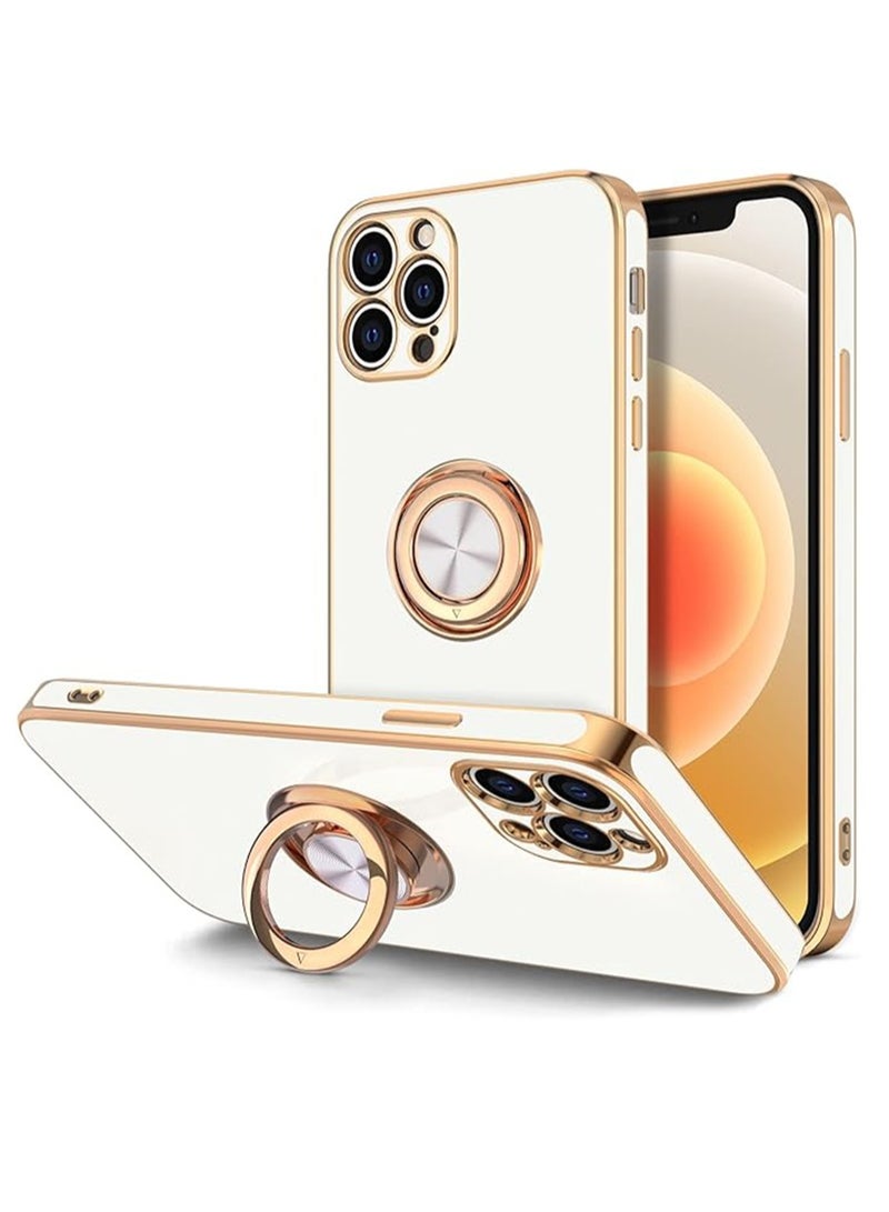 WRISTWISE Case Cover for iPhone 12 Pro Max with Ring Stand [360° Rotatable Ring Holder Magnetic Kickstand] [Soft Microfiber Lining] Plating Rose Gold Edge Shockproof Protective Phone Cases Cover - Image 1