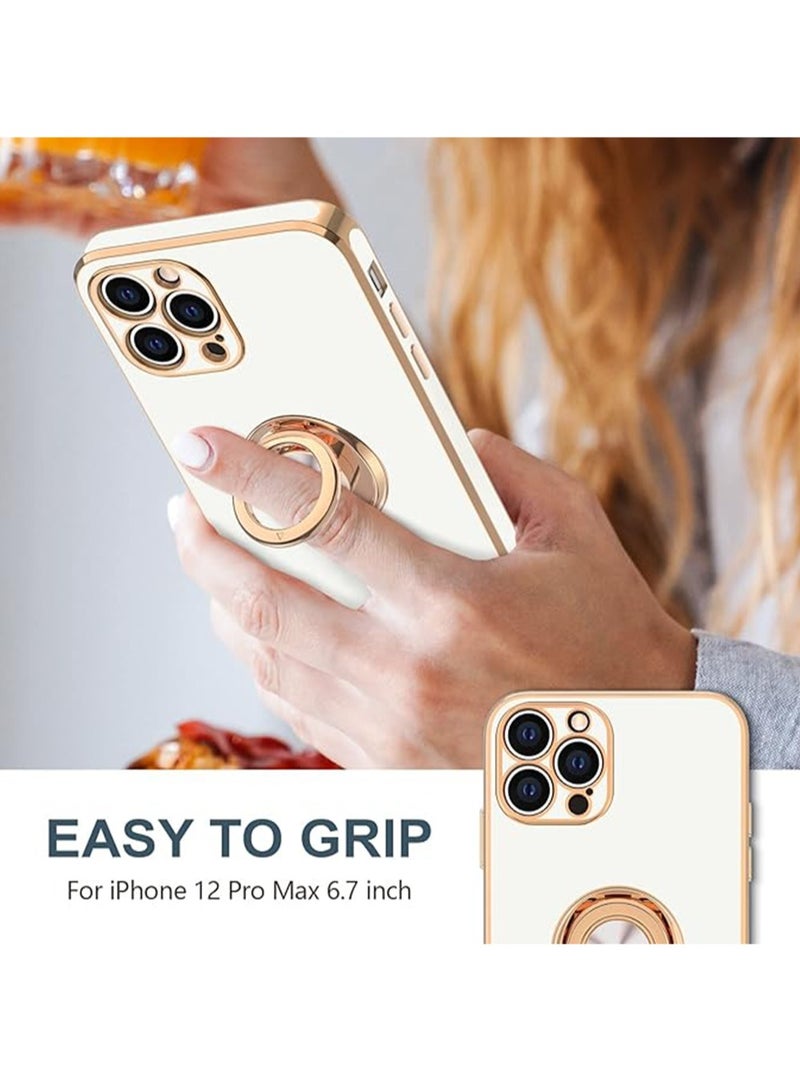 WRISTWISE Case Cover for iPhone 12 Pro Max with Ring Stand [360° Rotatable Ring Holder Magnetic Kickstand] [Soft Microfiber Lining] Plating Rose Gold Edge Shockproof Protective Phone Cases Cover - Image 2