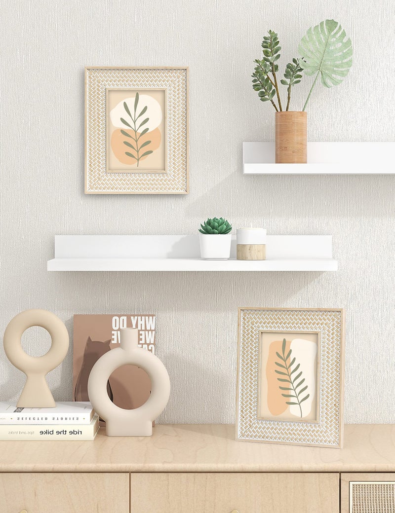 Sonefreiy 5x7 Picture Frame  Boho Picture Frames Rattan Pattern 5 x 7 Photo Frame for Desk and Wall  Gift for Family Mom Dad Grandma Friends  Beige Yellow - Image 4
