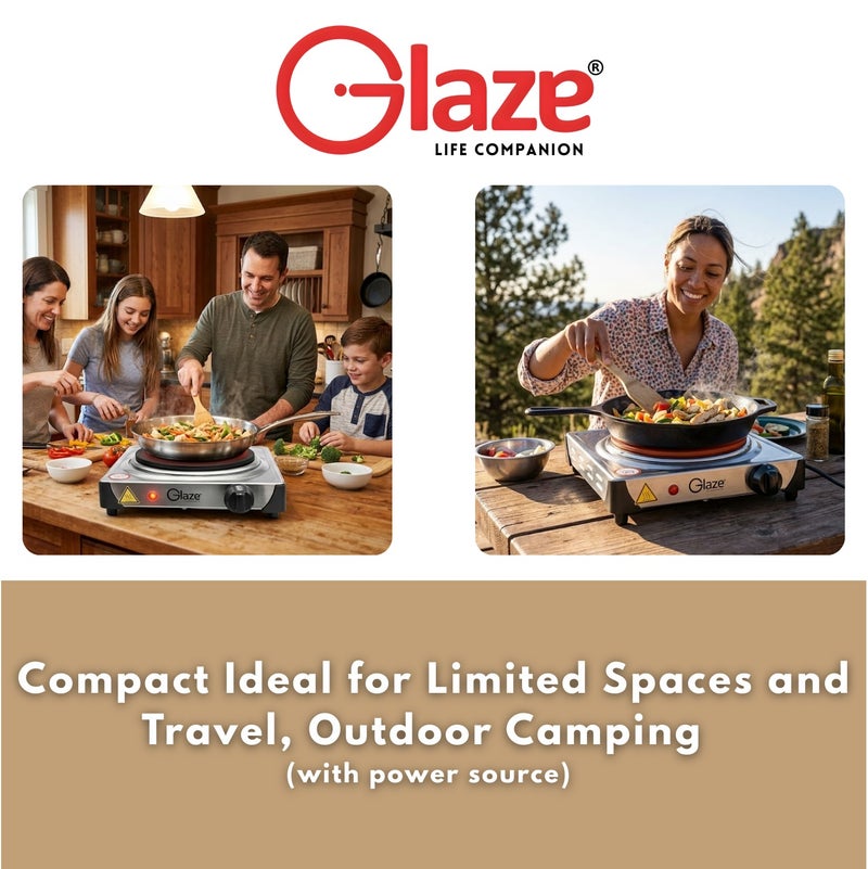 جليز صحن تسخين كهربائي 1500 واط بشعلة واحدة – مع منظم حرارة قابل للتعديل ومؤشر طاقة | صحن ساخن محمول للطاولة GL886HP، مع ضمان لمدة سنتين. - Image 4