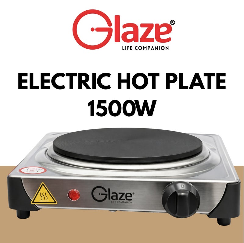 جليز صحن تسخين كهربائي 1500 واط بشعلة واحدة – مع منظم حرارة قابل للتعديل ومؤشر طاقة | صحن ساخن محمول للطاولة GL886HP، مع ضمان لمدة سنتين. - Image 2