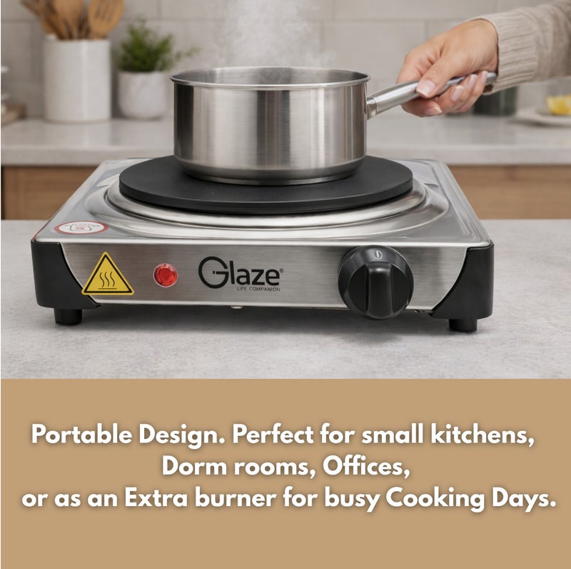 جليز صحن تسخين كهربائي 1500 واط بشعلة واحدة – مع منظم حرارة قابل للتعديل ومؤشر طاقة | صحن ساخن محمول للطاولة GL886HP، مع ضمان لمدة سنتين. - Image 3