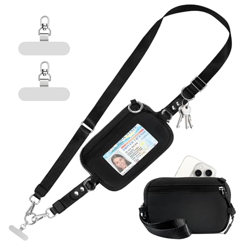 Tiostep Clip and Go Strap for Phone with Wallet Crossbody Phone Lanyard Adjustable and Detachable RFID Wristlet Wallet with ID Window and Zipper BlackL - Image 1
