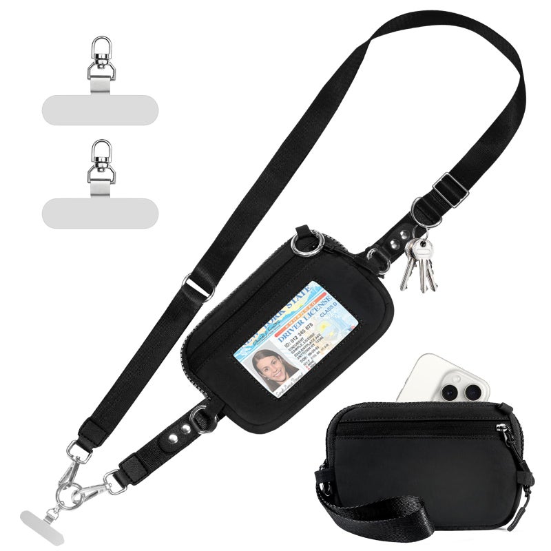 Tiostep Clip and Go Strap for Phone with Wallet Crossbody Phone Lanyard Adjustable and Detachable RFID Wristlet Wallet with ID Window and Zipper BlackL - Image 2