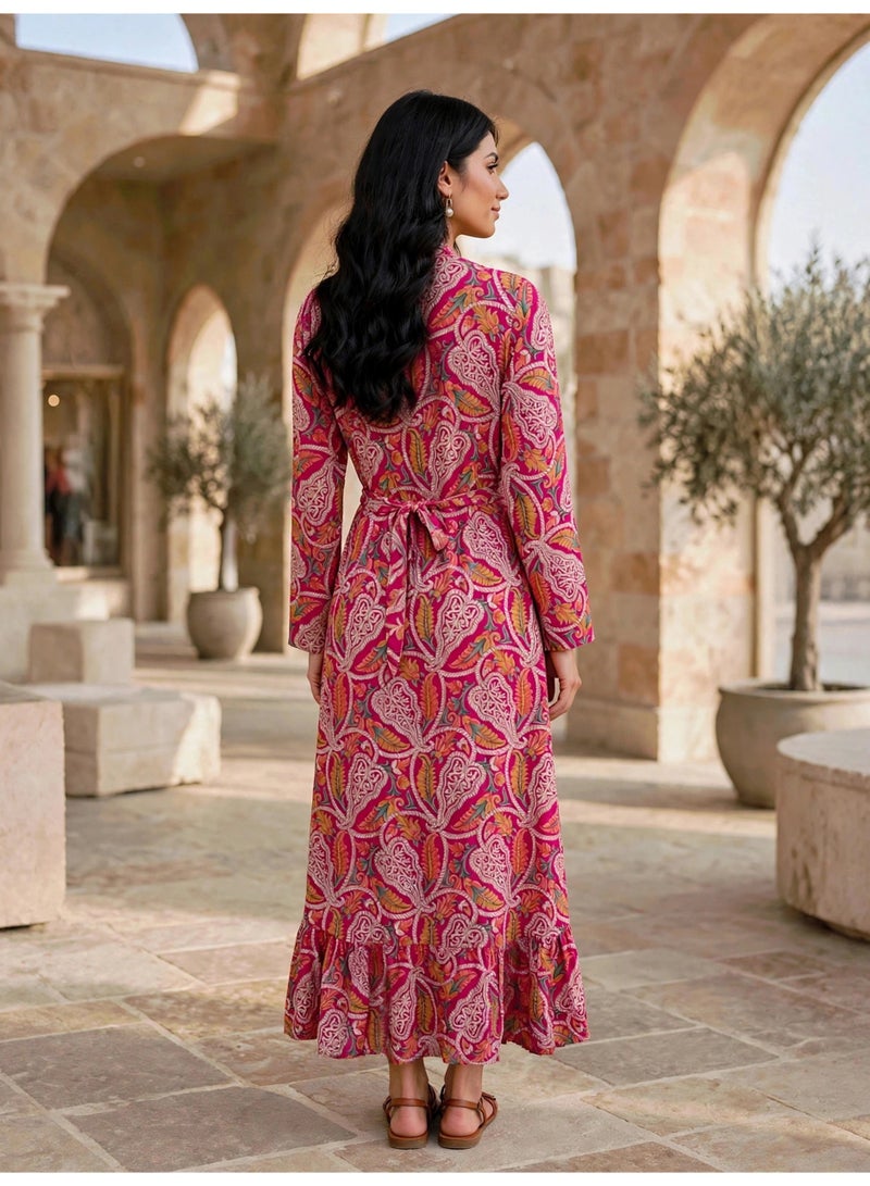 IKKXA Mandarin Collar Tiered Paisley Jalabiya IK24Pink - Image 5