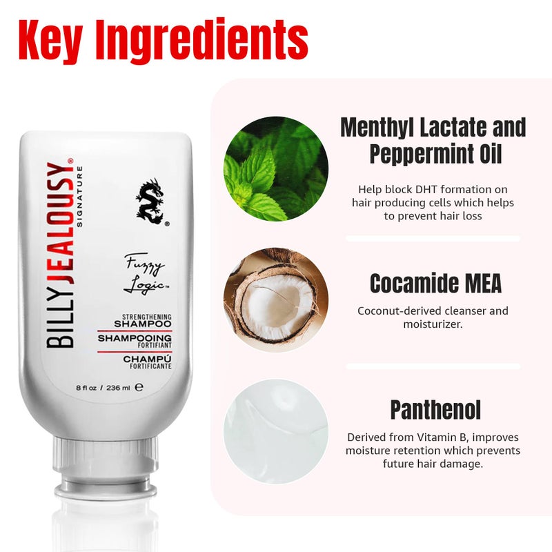 Billy Jealousy Fuzzy Logic Strengthening Mens Shampoo, Adds Volume, Prevents Hair Loss, Promotes Circulation & Healthy Growth, Peppermint Scent, 8 Fl Oz - Image 2