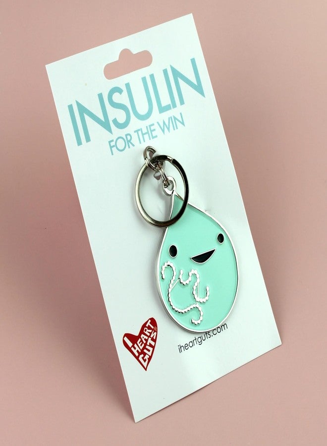 I Heart Guts Insulin Cartoon T1D Cute Enamel Keychain - Insulin for The Win - Diabetes Gift | Diabetic, T1D Gift, Cute Get Well, Diaversary, Molecule Design - Image 2