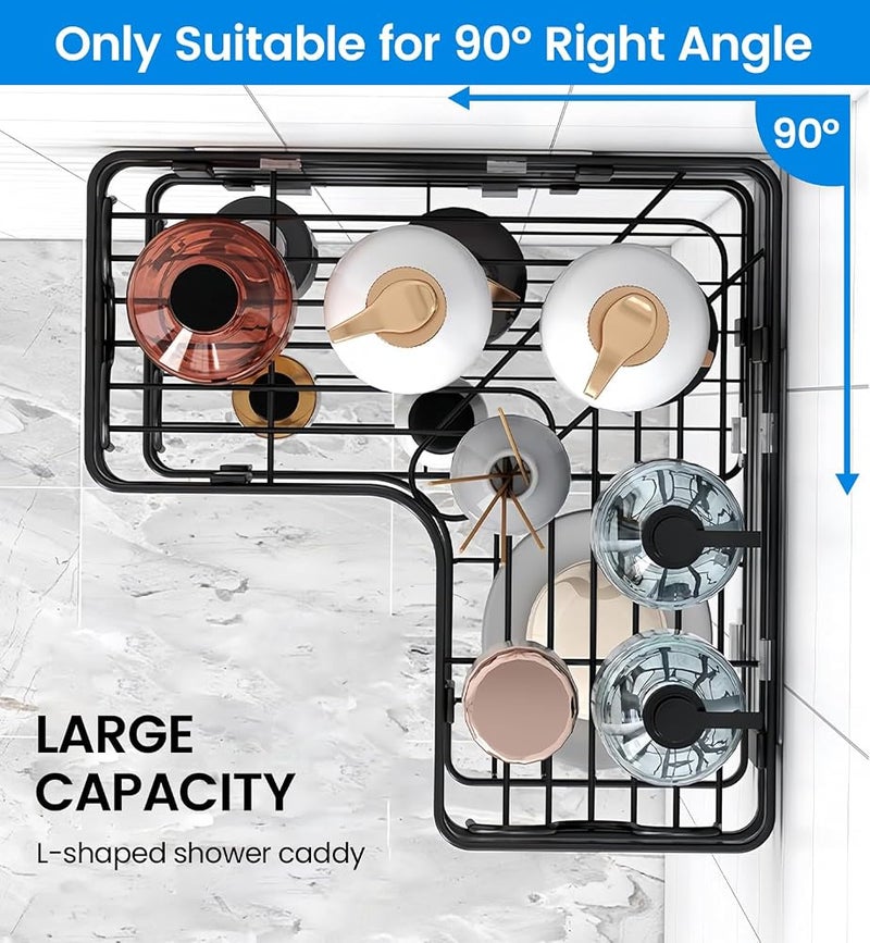 AMINAC Corner Shower Caddy 5-Pack, 3-Tier Bathroom Shelf with 2 Hanging Boxes & 6 Removable Hooks, 22LB Heavy-Duty Bath Storage for Shower, Kitchen, Dorm, Black - Image 3