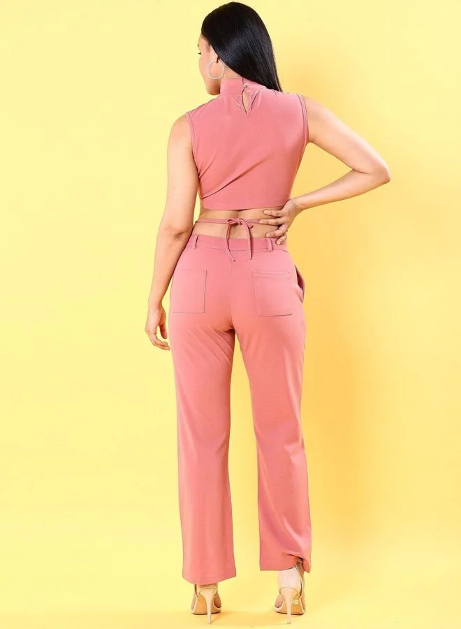 Freehand  Women Fit and Flared Solid Sleeveless High Rise Crop Top and Pant Co-Ord Set  | Best Price UAE