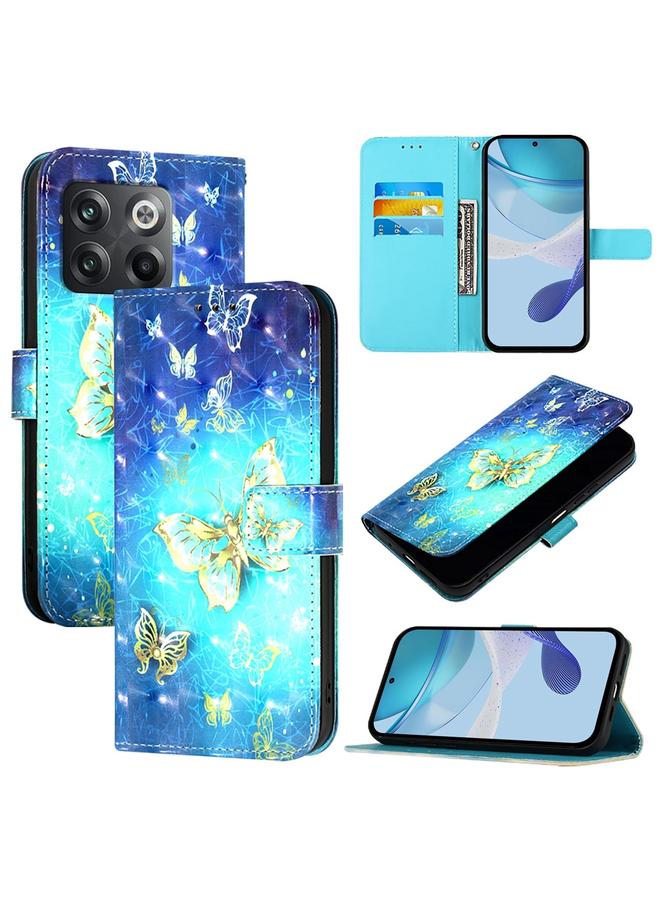 erorex For OnePlus Ace Pro / 10T Global 3D Painting Horizontal Flip Leather Phone Case(Golden Butterfly) 