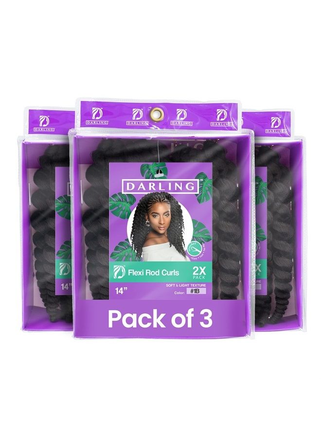 Darling Flexi Rod Curls 6X Crochet Hair Extensions, (3 packs of 2x per pack), Natural & Soft Texture, Fluffy Wand Curl, 14 Inch, 1B - Image 2