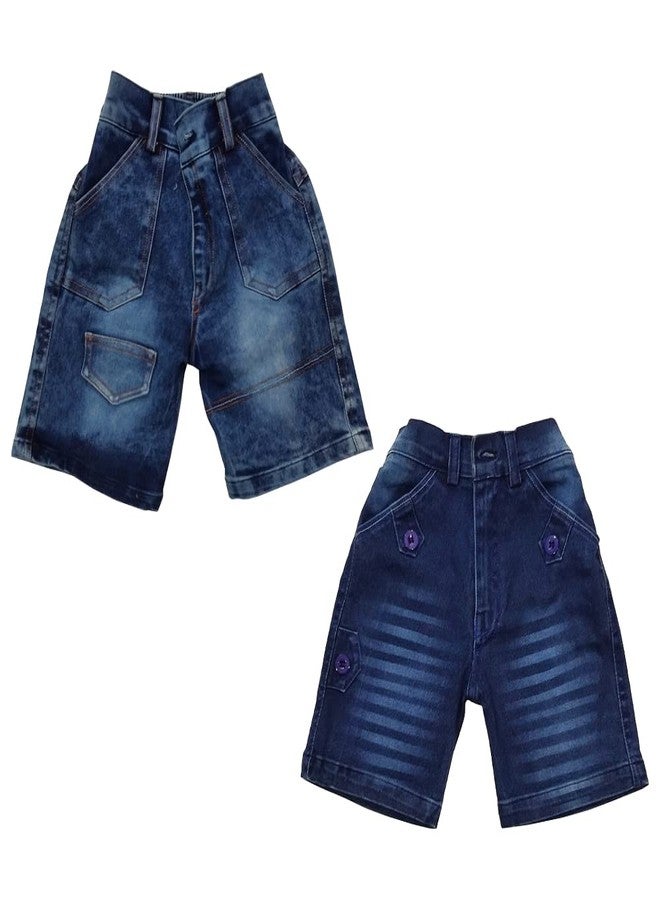 MURLI Baby Boys Regular fit Stretchable Cotton Denim 3/4 Shorts Washed Silky Knee Length Denim Shorts for Kids (Pack of 2, 2 Years - 3 Years) - Image 1