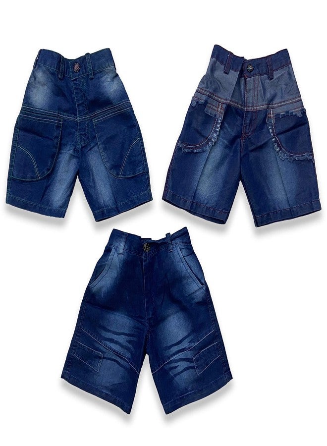 MURLI Baby Boys Regular fit Stretchable Cotton Denim 3/4 Shorts Washed Silky Knee Length Denim Shorts for Kids (Pack of 2, 2 Years - 3 Years) - Image 3