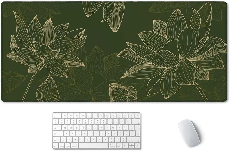 SSOIU Green Floral Desk Mat - Modern Gaming Mouse Pad, Large XXL Size, 35.5" x 15.7 - Image 1