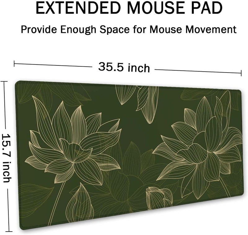 SSOIU Green Floral Desk Mat - Modern Gaming Mouse Pad, Large XXL Size, 35.5" x 15.7 - Image 2