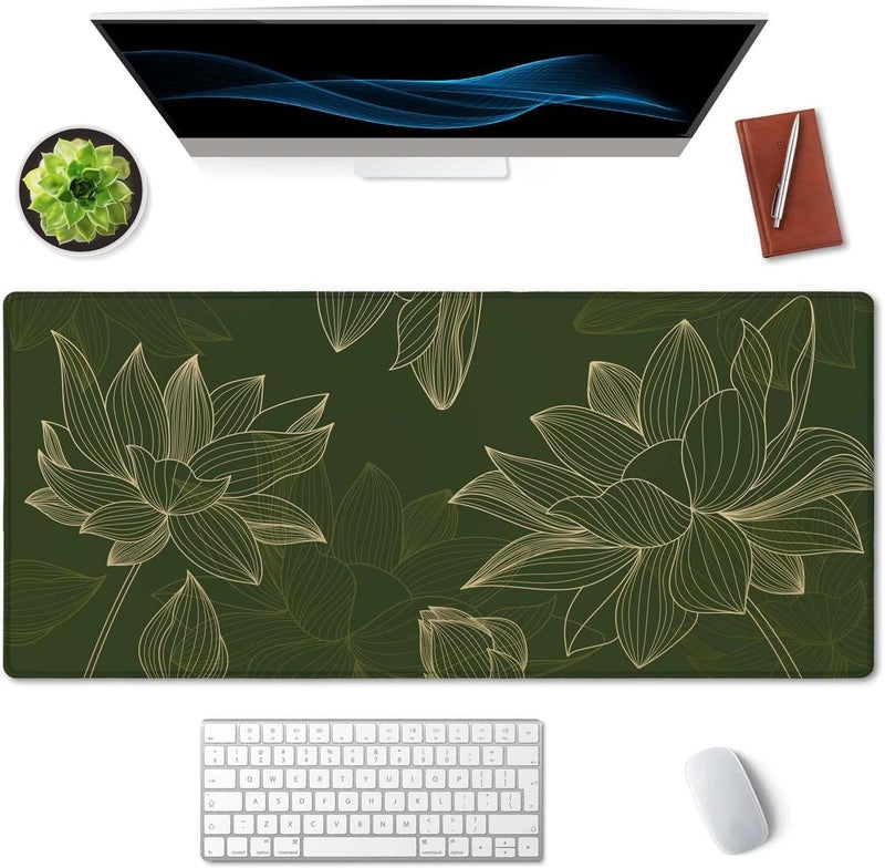 SSOIU Green Floral Desk Mat - Modern Gaming Mouse Pad, Large XXL Size, 35.5" x 15.7 - Image 3