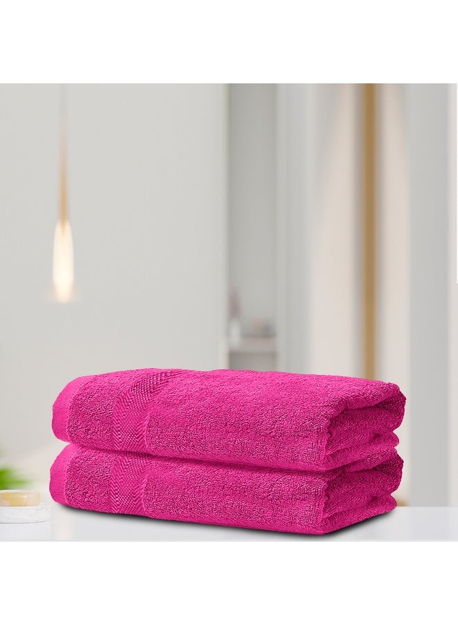 ريست REST Bath Sheet   Set of 2 Fuchsia Pink Cotton Bath Sheet  100x150cm , 39x59 inch Absorbent Cotton Hotel Quality Quick-Dry Durable Comfortable Stylish Thick Bath Sheet Set Machine Washable - Image 1