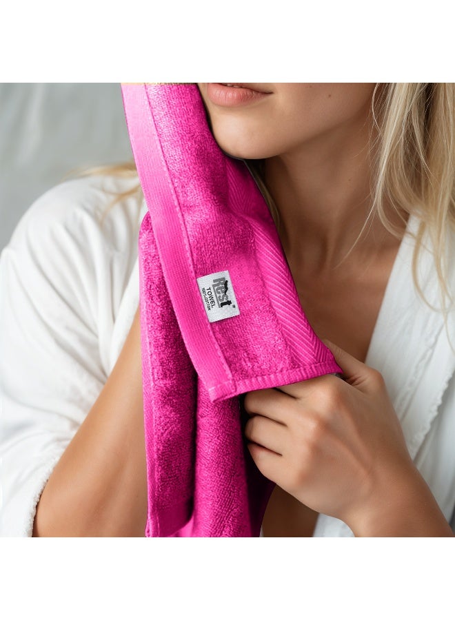 ريست REST Bath Sheet   Set of 2 Fuchsia Pink Cotton Bath Sheet  100x150cm , 39x59 inch Absorbent Cotton Hotel Quality Quick-Dry Durable Comfortable Stylish Thick Bath Sheet Set Machine Washable - Image 5