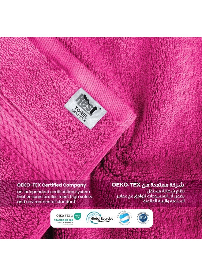 ريست REST Bath Sheet   Set of 2 Fuchsia Pink Cotton Bath Sheet  100x150cm , 39x59 inch Absorbent Cotton Hotel Quality Quick-Dry Durable Comfortable Stylish Thick Bath Sheet Set Machine Washable - Image 4