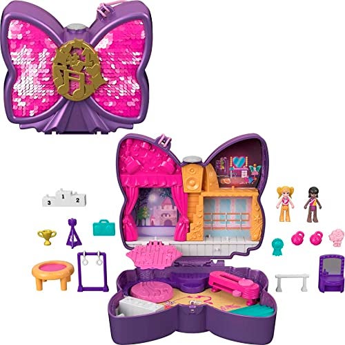 Polly Pocket Compact Playset Sparkle Stage Bow with 2 Micro Dolls Accessories Travel Toys with Surprise Reveals - Image 1