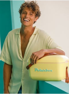 Polarbox Polarbox® 12 L Ice Box - Portable - Rigid Thermal Insulated Cooler Box - For Outdoor Beach Picnic, Party Drinks & Food Use - Storage Box - Pop - Yellow/Cyan Cooler with Cyan Leather Strap  - Image 2