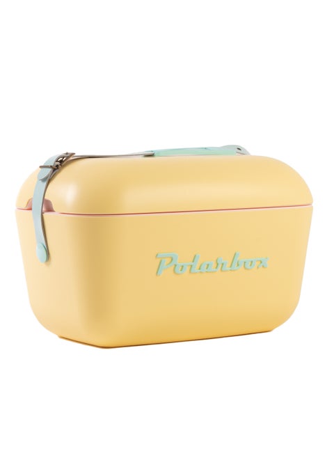 Polarbox® 12 L Ice Box - Portable - Rigid Thermal Insulated Cooler Box - For Outdoor Beach Picnic, Party Drinks & Food Use - Storage Box - Pop - Yellow/Cyan Cooler with Cyan Leather Strap