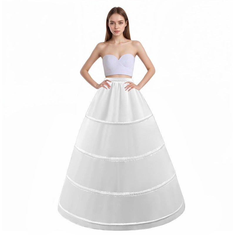 LJXploreMax Women's Petticoat 4 Hoop Skirt A Line Crinoline Floor Length Underskirt for Wedding Dress Ball Gown Slips Skirt Bridal Dress Petticoats - Image 1