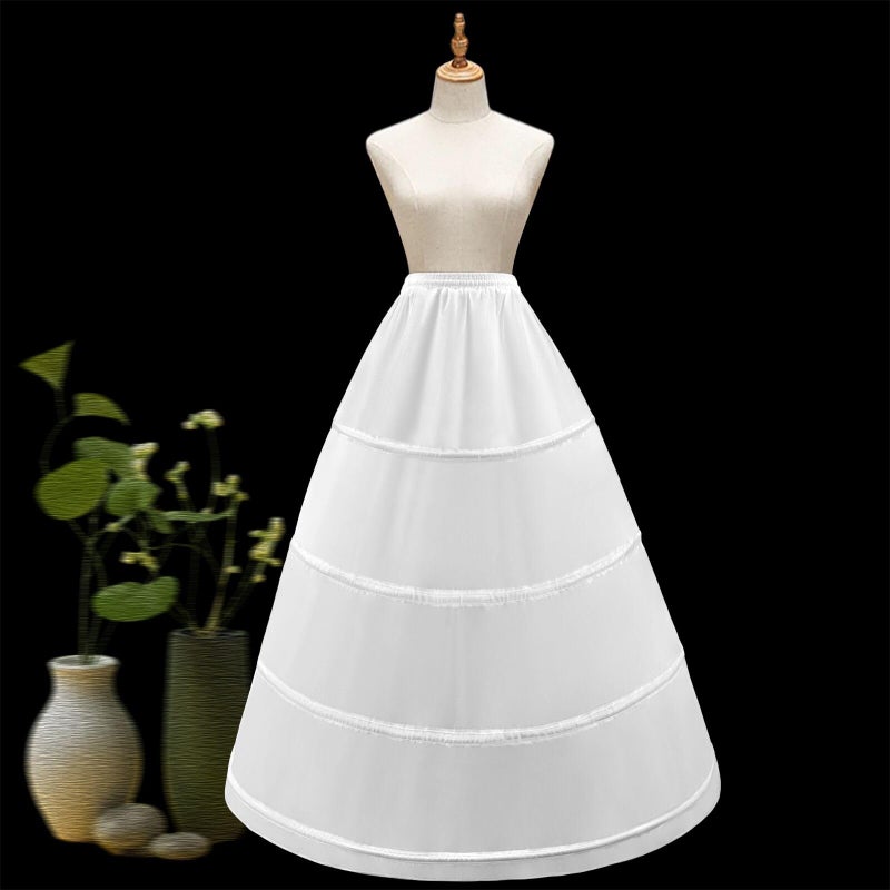 LJXploreMax Women's Petticoat 4 Hoop Skirt A Line Crinoline Floor Length Underskirt for Wedding Dress Ball Gown Slips Skirt Bridal Dress Petticoats - Image 4