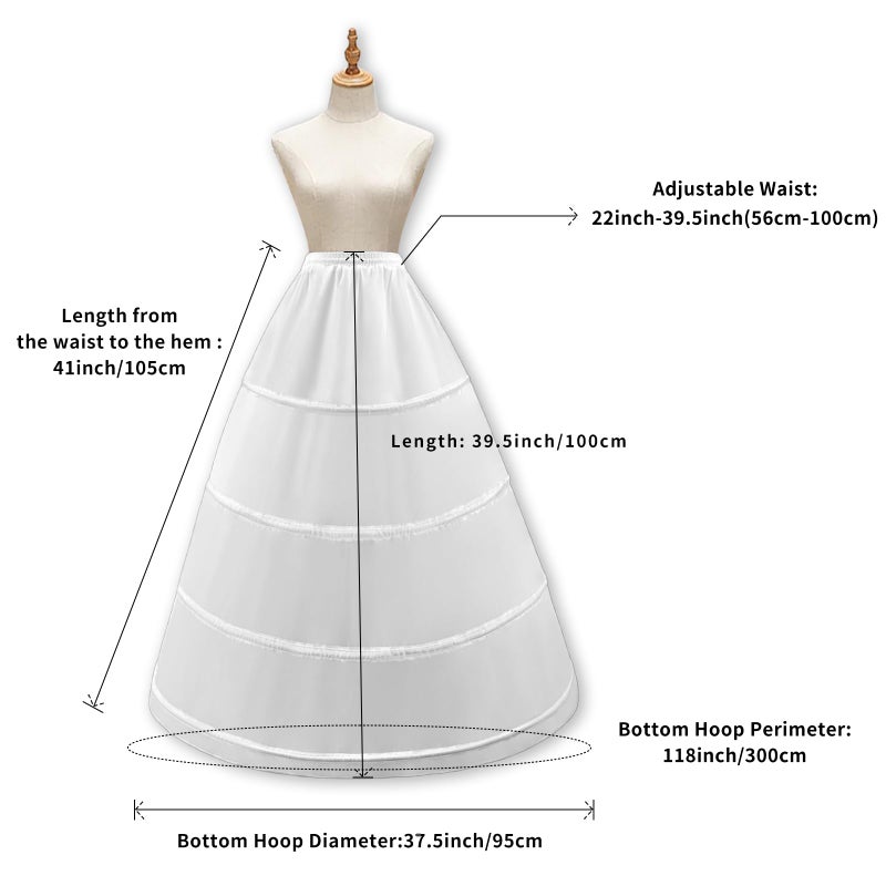 LJXploreMax Women's Petticoat 4 Hoop Skirt A Line Crinoline Floor Length Underskirt for Wedding Dress Ball Gown Slips Skirt Bridal Dress Petticoats - Image 2