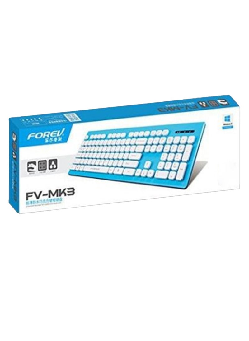 Forev Wired Keyboard FV-MK3 Ultra-Thin Waterproof , White Blue  - Image 4