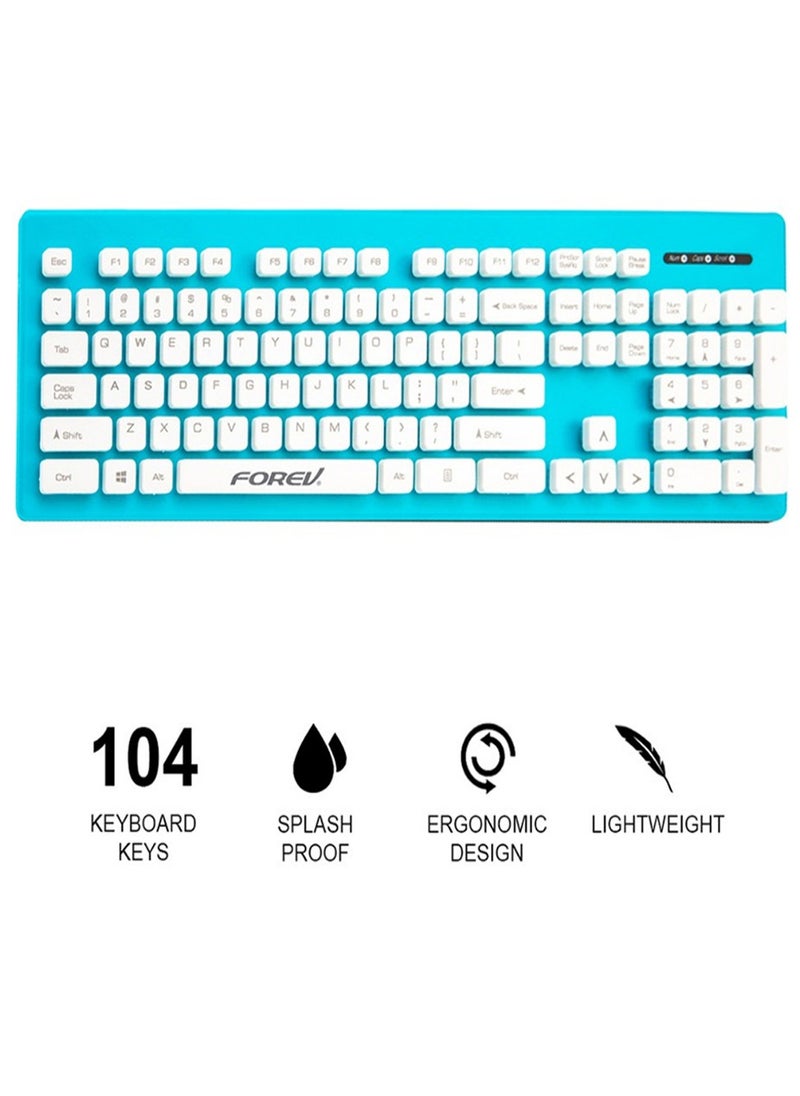 Forev Wired Keyboard FV-MK3 Ultra-Thin Waterproof , White Blue  - Image 3