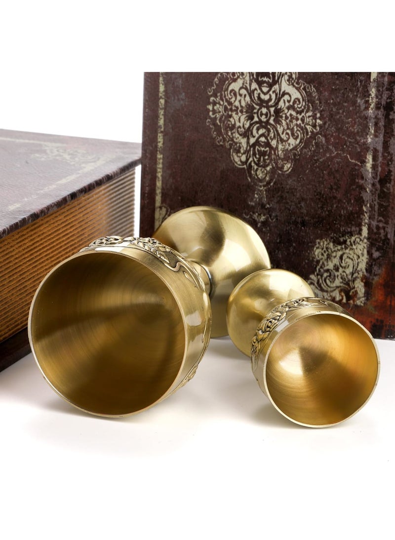 SYOSI طقم كؤوس شاليس عتيقة، 2 عبوة، كأس شاليس ملكي، كأس نبيذ أوروبي عتيق، كأس مذبح نحاسي، حرفية عالية الجودة، تصميم رائع، واستخدام متعدد الأغراض، 5 أوقية/1 أوقية، زهرة بارزة - Image 5