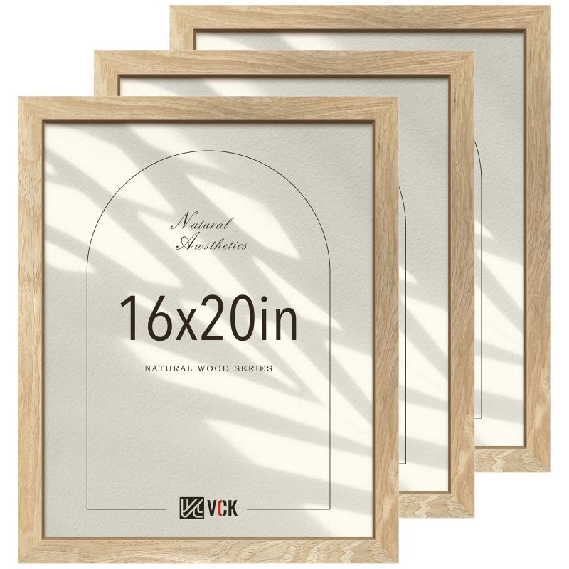 VCK 16x20 Poster Frames for Wall  3 pack Beige Natural Solid Wood Picture Frame Exclusive Wood Grain