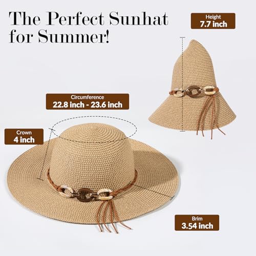 Tavaleu Beach Hats for Women - Sun Hat Womens, Wide Brim Straw Womens Sun Hat with Wind Lanyard Roll Up, Foldable Beach Hat UV Protection - Image 5