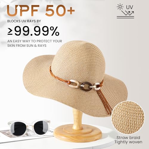 Tavaleu Beach Hats for Women - Sun Hat Womens, Wide Brim Straw Womens Sun Hat with Wind Lanyard Roll Up, Foldable Beach Hat UV Protection - Image 3