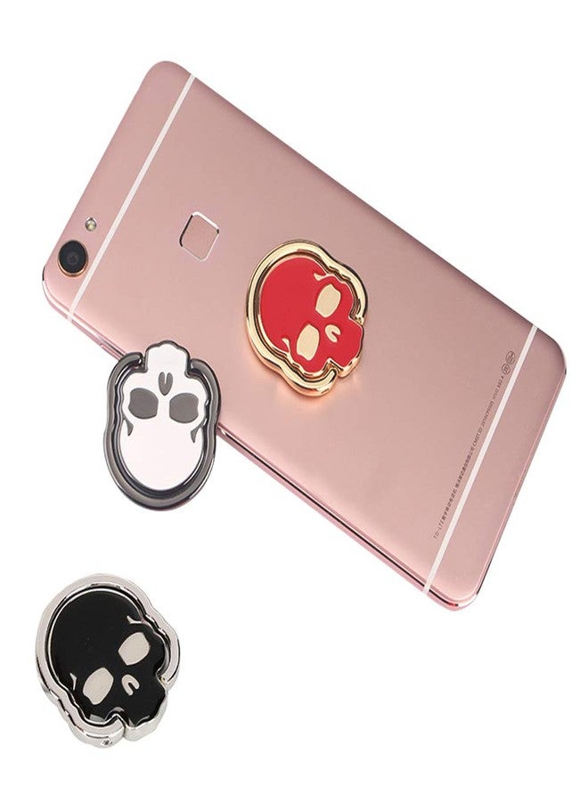 DaKuan 3 Packs Skull Shape Phone Ring Holder in 3 Colors, DaKuan 180° Adjustable Metal Stand Finger Grip Kickstand (Black, White, Red) - Image 2