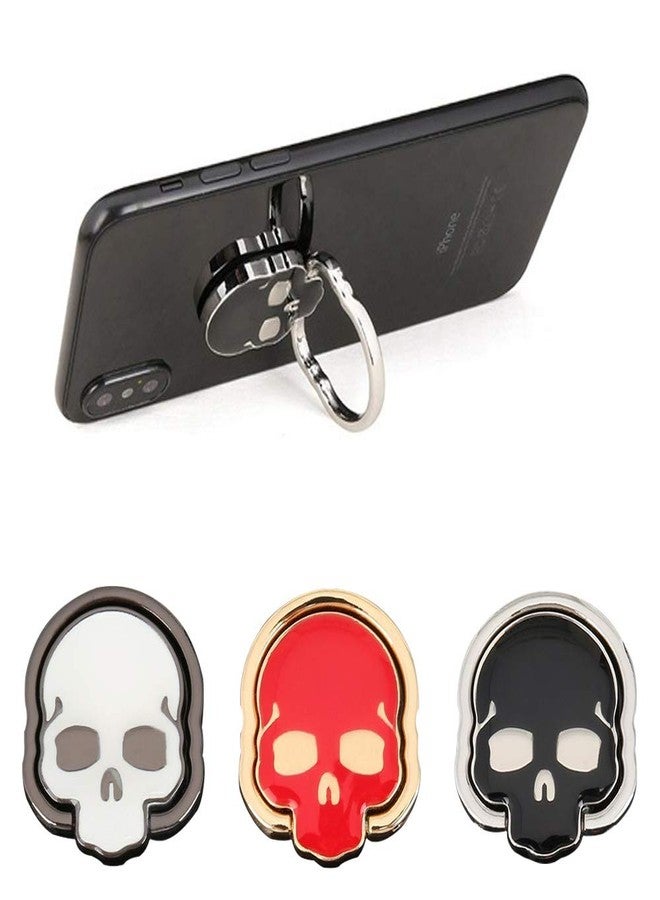 DaKuan 3 Packs Skull Shape Phone Ring Holder in 3 Colors, DaKuan 180° Adjustable Metal Stand Finger Grip Kickstand (Black, White, Red) - Image 1