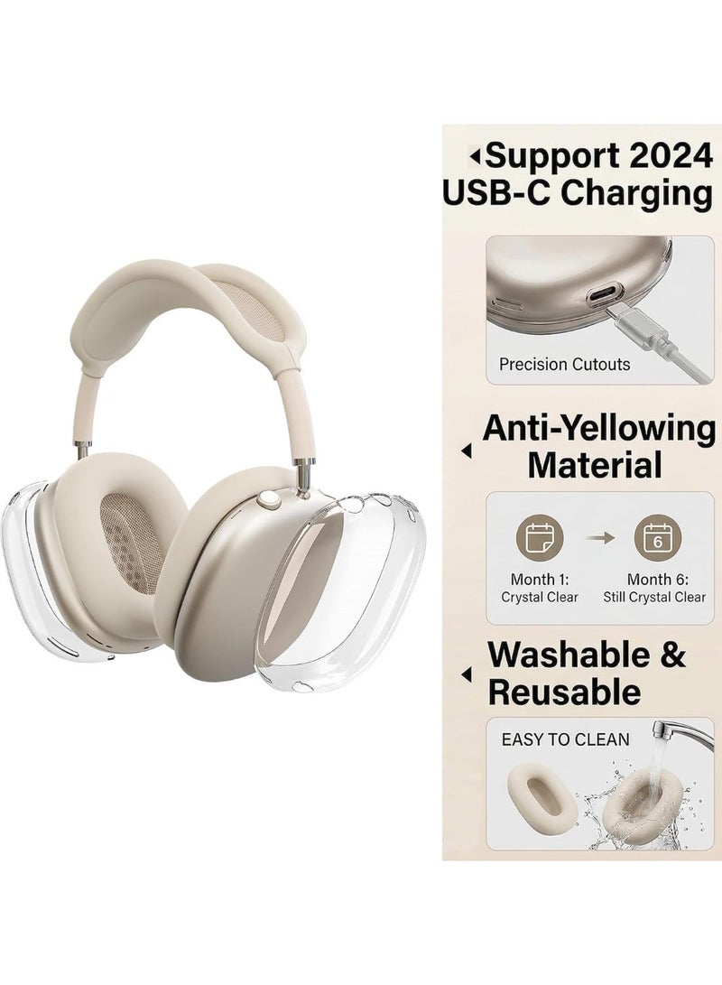 غطاء سيليكون ل AirPods Max (2024/2020)، غطاء TPU ناعم شفاف، أغطية أذن، غطاء رأس ل AirPods Max (USB-C/Lightning)، ملحقات شفافة ل Apple - Image 5