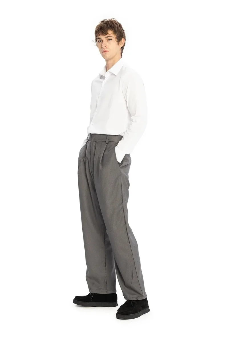 Giesto Charcoal Grey GIESTO Pleated Regular Fit Pants for Men | Best Price UAE