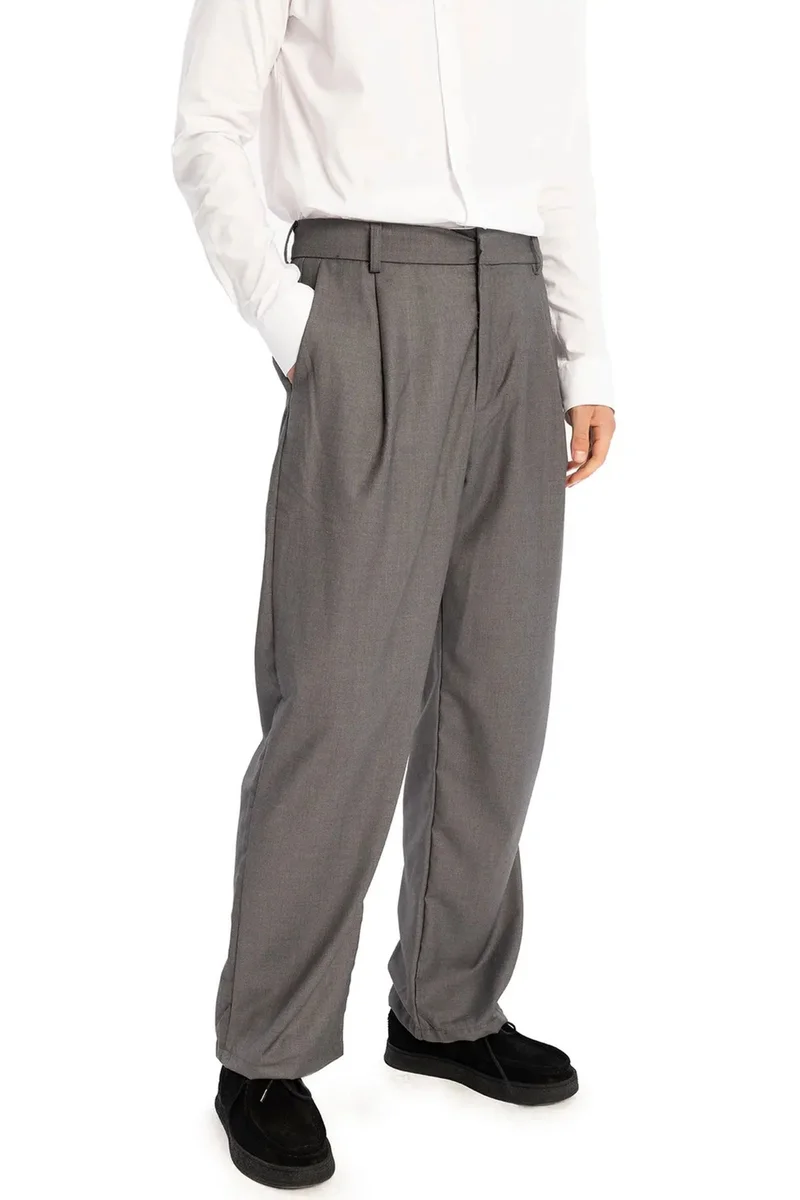 Giesto Charcoal Grey GIESTO Pleated Regular Fit Pants for Men | Best Price UAE