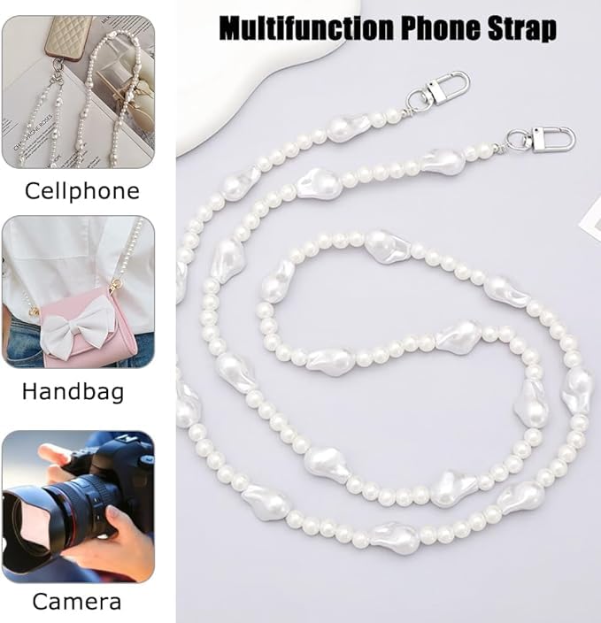 KHOLAD Phone Pearl Lanyard Phone Crossbody Strap, Baroque Pearl Beaded Phone Charm with Tether Tab, Hands-Free Shoulder Strap Compatible with Most Phones for Women - Image 5
