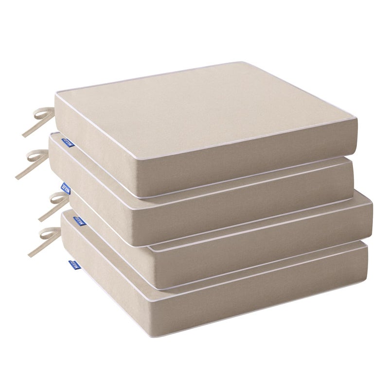 MIULEE Beige Outdoor Chair Cushions Set of 4, 18.5x16x3 Inch Waterproof Patio Seat Cushions for Outdoor Furniture Couch Sofa, 3 Year Color Fastness High Density Foam with Adjustable Ties - Image 1